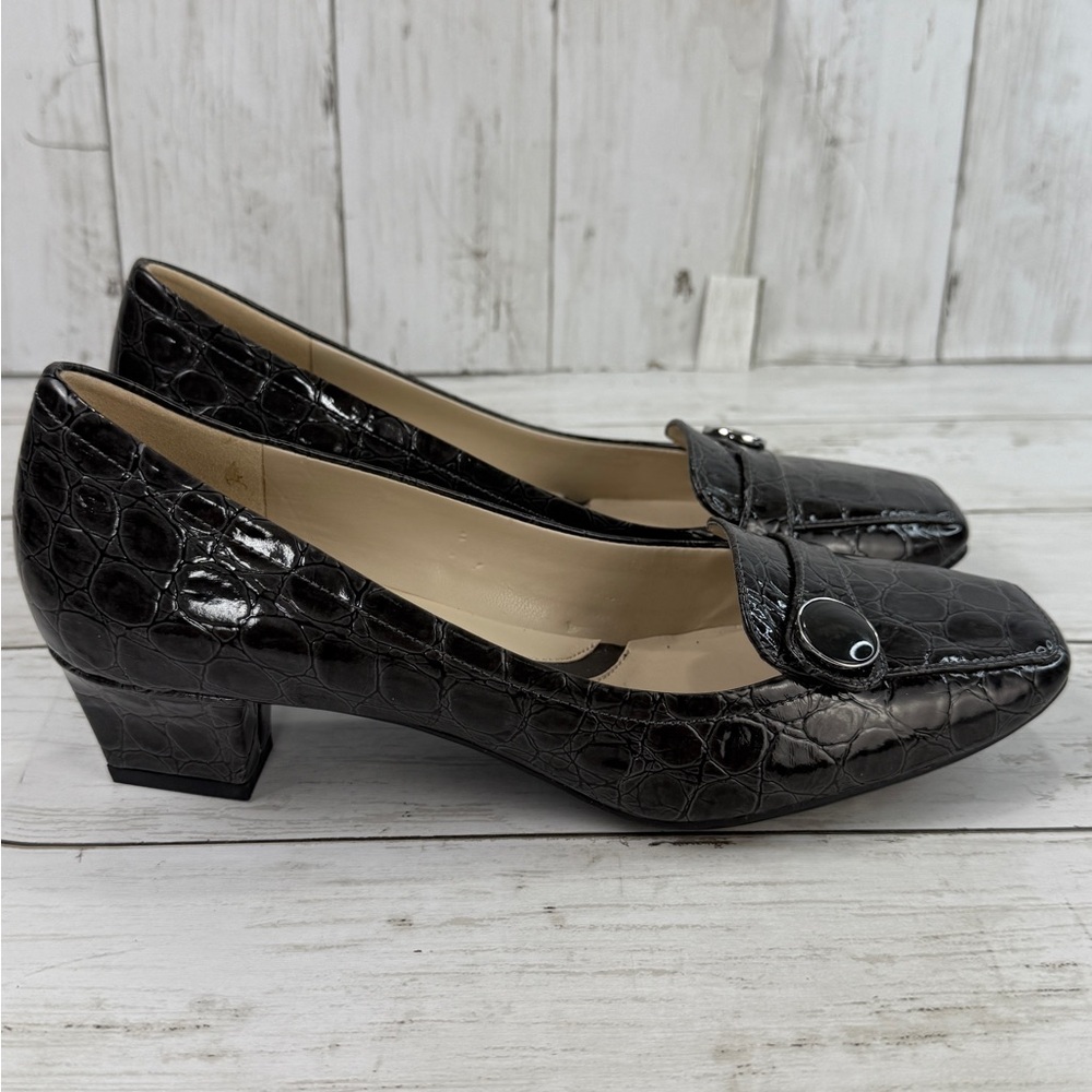 Naturalizer Shoes Womens 7M Black Heeled Loafers N5 Comfort Square Toe Dressy
